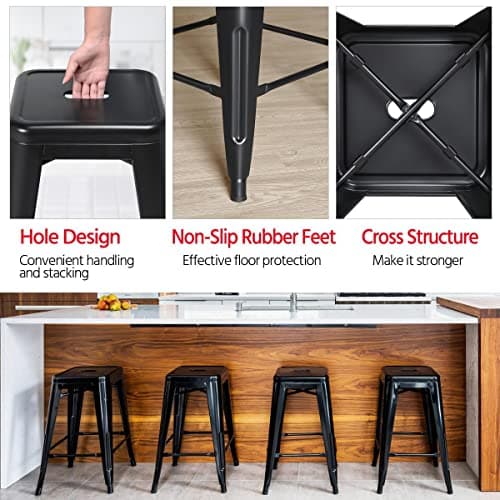 Yaheetech 24 Inch Outdoor Stackable Metal Bar Stool Set Black