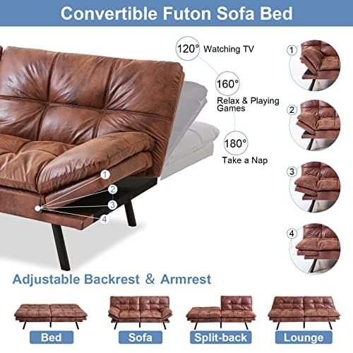 MUUEGM Futon Sofa Bed Couch Memory Foam Sleeper Daybed, Brown