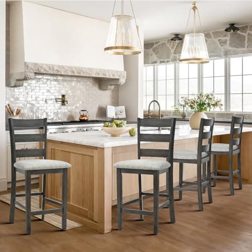 COLAMY Mid Century Modern Wooden Bar Stools Set of 4, Dark Grey