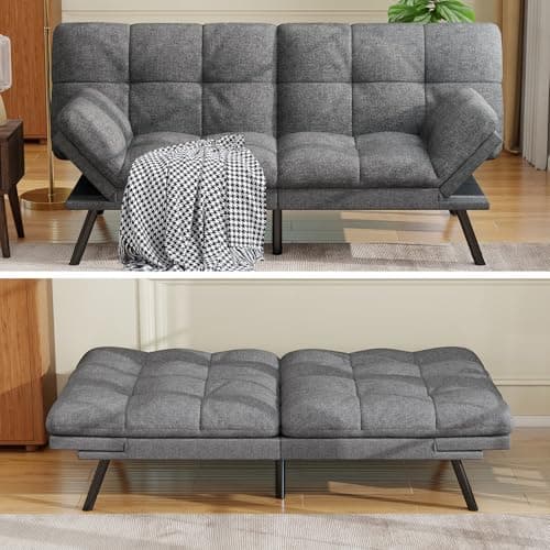 MUUEGM Light Gray Linen Reversible Recliner Sofa Bed for Small Spaces