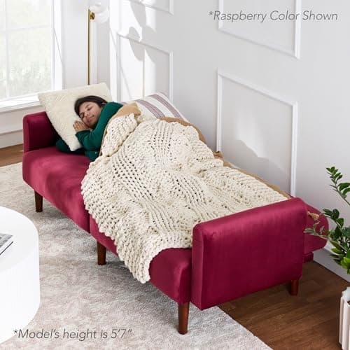 Best Choice Products 77" Mid Century Modern Velvet convert. sofa sleeper, real wood, navy blue