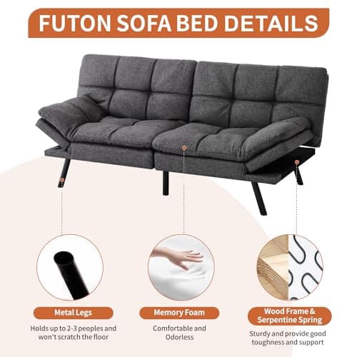 Adjust Backrest Futon Sofa Bed with Memory Foam - 71 for Studios, Apartments, Dormitories, Offices, and Game Rooms.