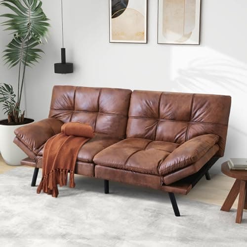Convertible Futon Sofa Bed with Memory Foam and Adjustable Backrest