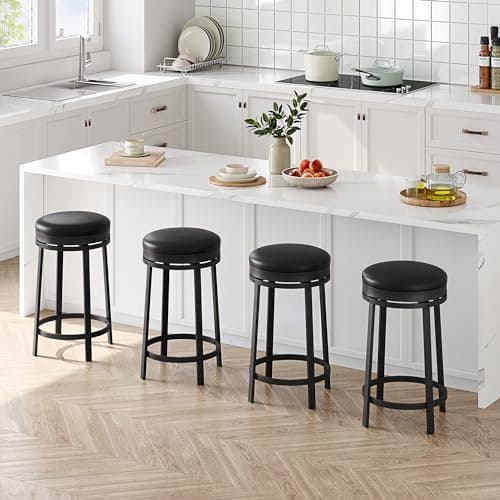 IDEALHOUSE Black Swivel Bar Stools Set of 2 with Footrest