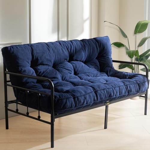 MAXYOYO Full Size Tufted Futon Mattress, Shredded Foam, Navy