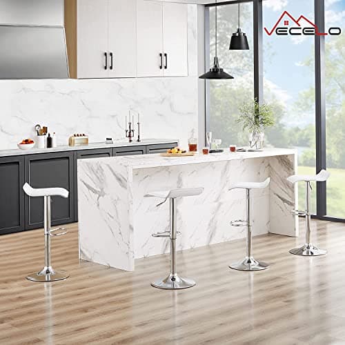 VECELO Pearl White Swivel Bar Stool Set, Counter Height Adjustable😞