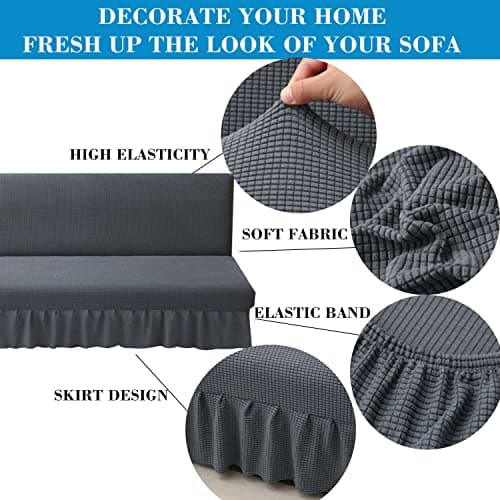 HFCNMY Dark Gray Stretch Futon Sofa Bed Cover with Skirt