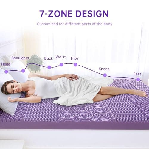 MUXHOMO 2 King Size Cooling Gel Mattress Topper, 7-Zone Egg Crate Foam, CertiPUR-US Certified (76×80, Lavender)