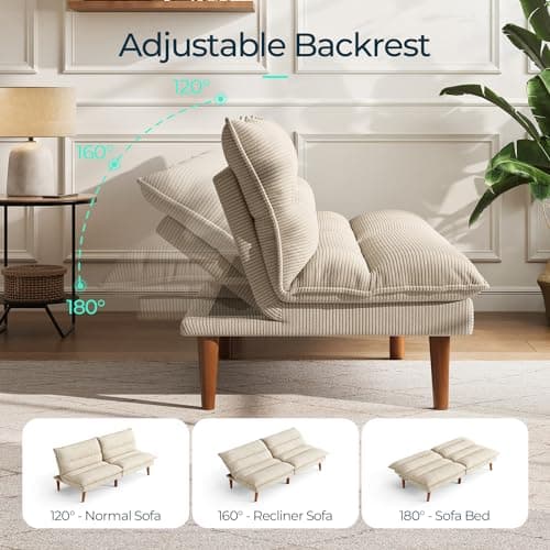 LINSY 71 Inch Beige Adjustable Backrest Futon Sofa Bed