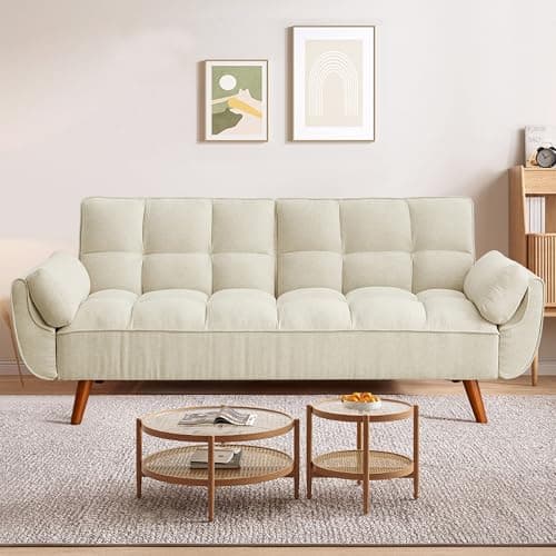 Green Convertible Futon Couch Bed, 3 Seater Sleeper Sofa with Adjustable Backrests