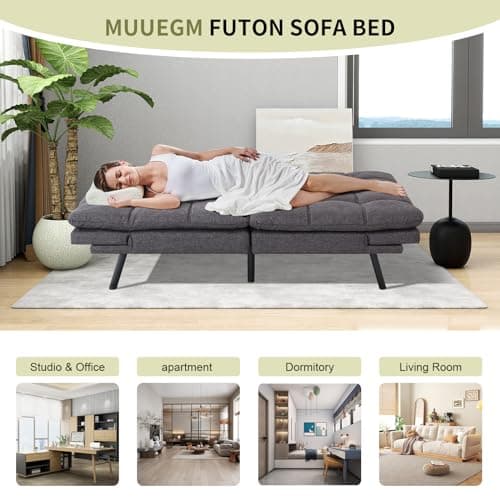 Memory Foam Futon Sofa Bed for Small Spaces - Dark Gray Fabric