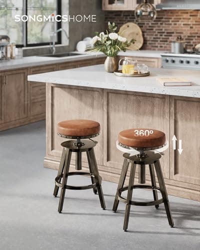 Songmics Steampunk Counter Stools, Set of 2, Adjustable Height, Caramel Brown