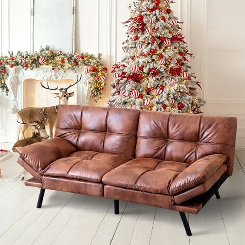 MUUEGM Futon Sofa Bed Couch Memory Foam Sleeper Daybed, Brown