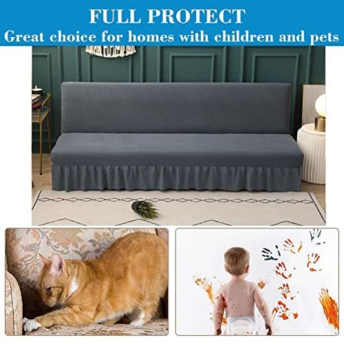 HFCNMY Dark Gray Stretch Futon Sofa Bed Cover with Skirt
