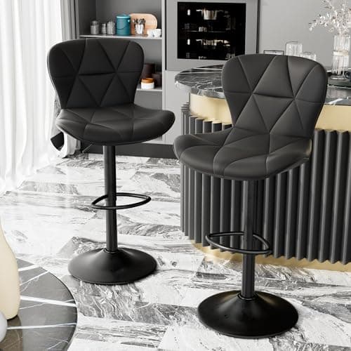 Modern Black Adjustable Bar Stools Set of 2, Counter Height with Footrest