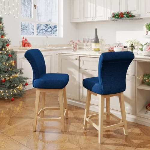 Modern 26 Counter Height Bar Stools Set of 2 with 360° Swivel and High Backrest in Light Grey Fabric for Kitchen and Bar