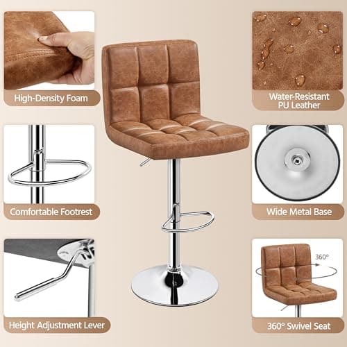 Yaheetech Retro Brown PU Leather Swivel Bar Stools Set of 2