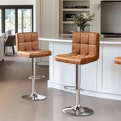 Yaheetech Retro Brown PU Leather Swivel Bar Stools Set of 2