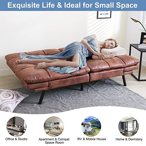 MUUEGM Futon Sofa Bed Couch Memory Foam Sleeper Daybed, Brown