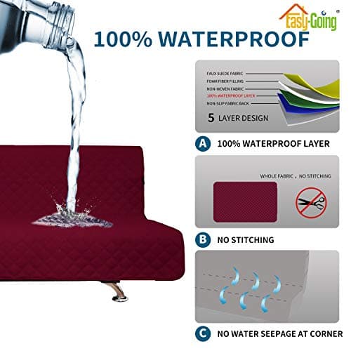 Wine Futon Sofa Slipcover Waterproof No-Stitching Pets Kids Dog Cat Protector