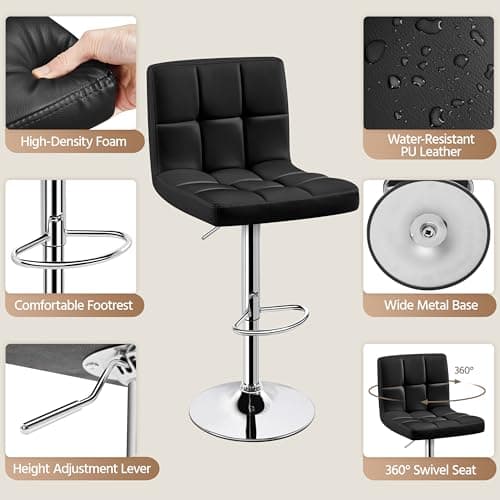 Yaheetech Black Counter Height Bar Stools Set of 2