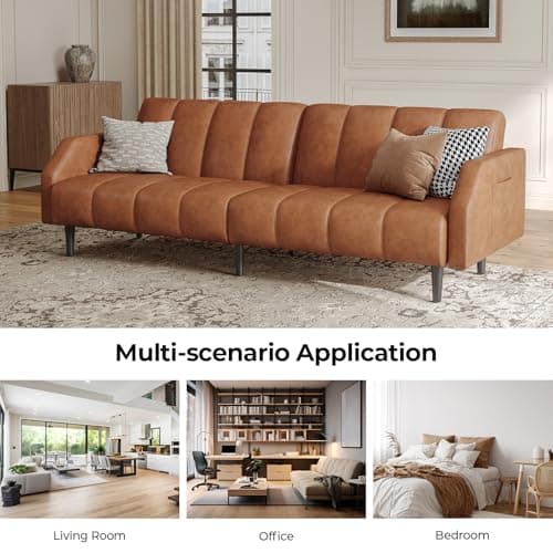 Fadware 78" Adjustable Faux Leather Futon Sleeper Couch, 2 Seater Brown