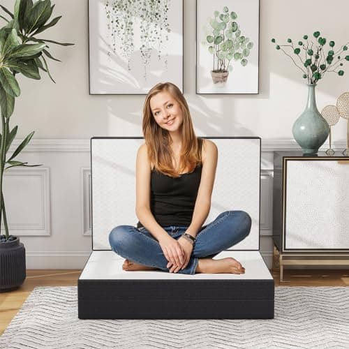 White 4 Inch Tri-Fold Memory Foam Mattress Topper for Camping andGuest Beds