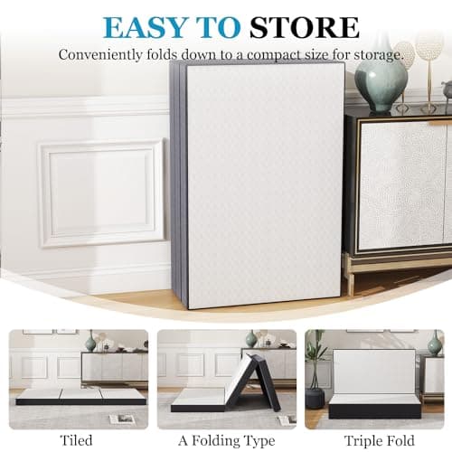 White 4 Inch Tri-Fold Memory Foam Mattress Topper for Camping andGuest Beds