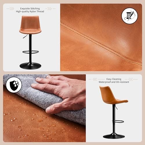 X-Large Footrest Ergonomic Whisky Brown Bar Stool Set of 2