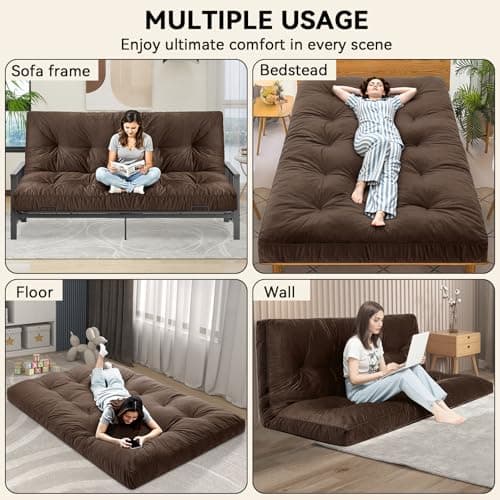 Coffee Velvet Crushed Sponge Full Size Futon Mattress for Sofa & Bed