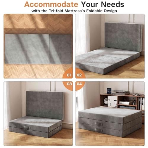 Tri-Fold Memory Foam Twin Mattress with Washable Covers & Reversible Design