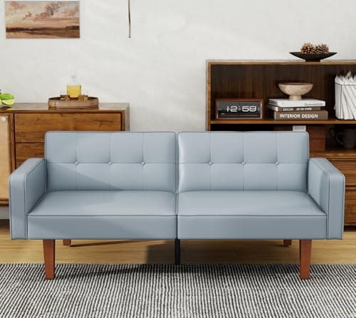 Wonder Comfort Leather Grey Split Back Futon Sofa Bedadjustable Backrest