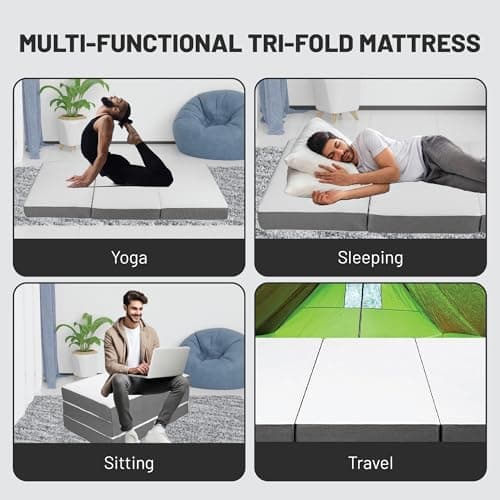 Greaton 5-Inch Tri-Fold Gel Memory Foam Portable Mattress | Breathable & Soft, Twin, White