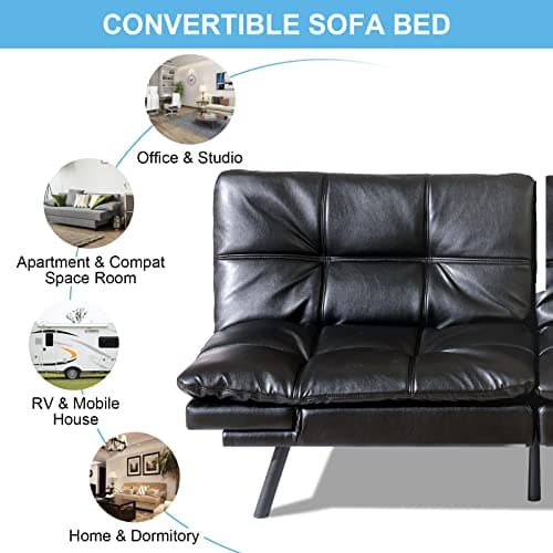 Modern Convertible Memory Foam Sleeper Sofa Bed with Adjustable Armrest Backrest, Faux Leather - Black, 71''x33''x31.5''