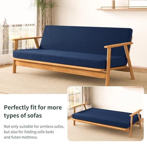 CHUN YI Jacquard Stretch Futon Cover Fit 6-8 Inches Sofa Bed (Dark Blue)