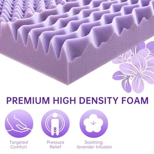 MUXHOMO 2 King Size Cooling Gel Mattress Topper, 7-Zone Egg Crate Foam, CertiPUR-US Certified (76×80, Lavender)