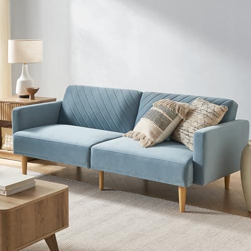 Mopio Olive Green Premium Velvet Futon Sofa Bed