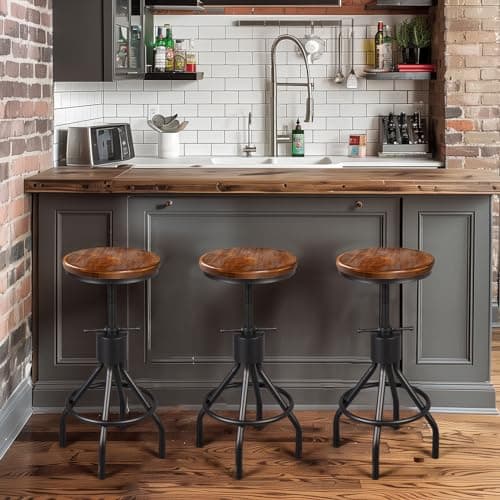 LOKKHAN Set of 2 Industrial Height Adjustable Swivel Stools, Extra Tall Pub Style