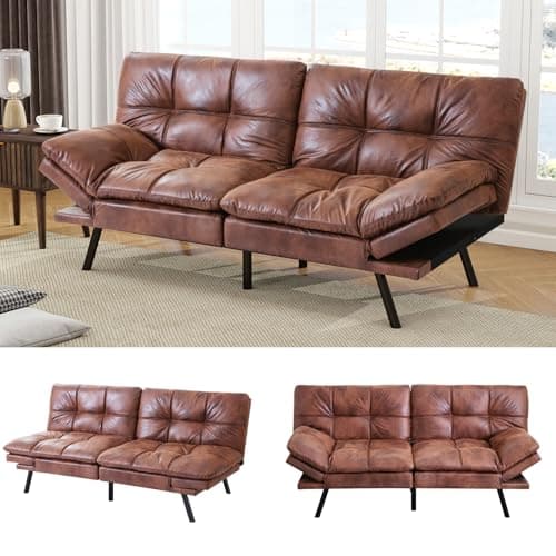 MUUEGM Brown Faux Leather Recliner Sofa Bed for Small Spaces