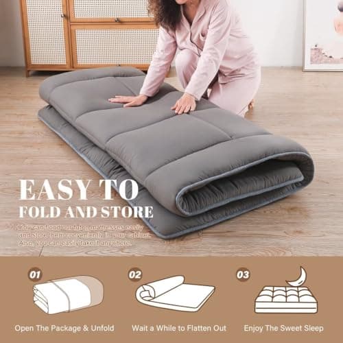 Japanese Futon Mattress - 3" Grey, Foldable & Portable, Dorm & Camping, Full Size 54"x80"