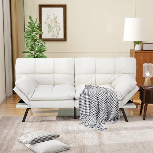 MUUEGM Blue Convertible Memory Foam Sofa Bed with Adjustable Backrest for Living Room