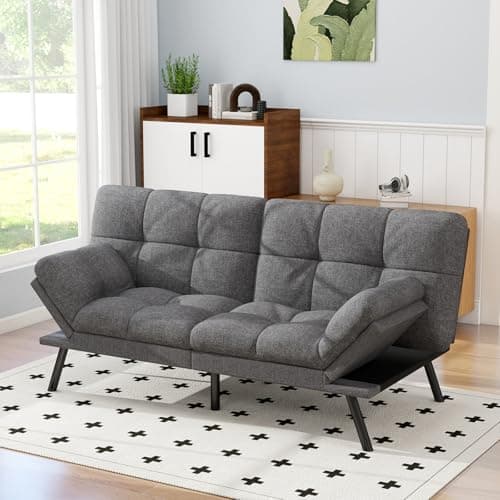 MUUEGM Light Gray Linen Reversible Recliner Sofa Bed for Small Spaces