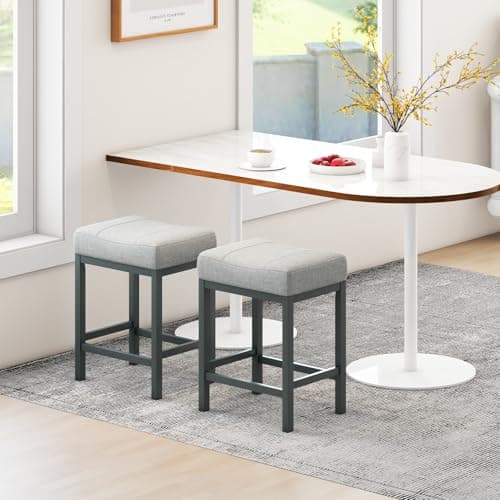 Giantex Modern Grey Linen Backless Bar Stools Set of 2