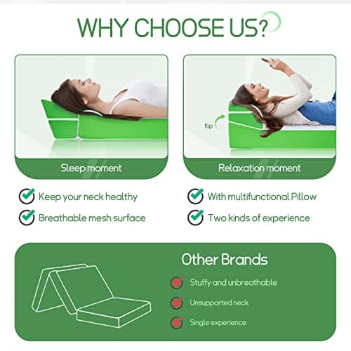 Portable 4 Inch Memory Foam Tri-Fold Mattress with Pillow for Adults & Kids