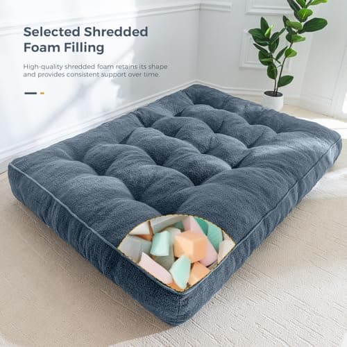 MAXYOYO Full Size Ultra Thick Boucle Futon Mattress for Adults, Dusty Blue