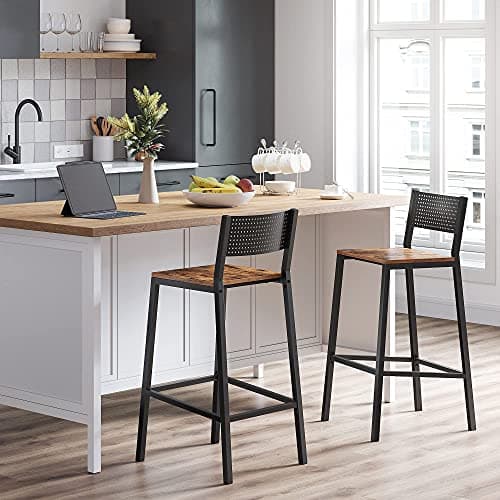 VASAGLE Rustic Brown & Black Industrial Bar Stool Set ULBC070B01