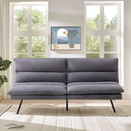 Memory Foam Futon Sofa Bed for Living Spaces, Office, Apartment - Grey Fabric