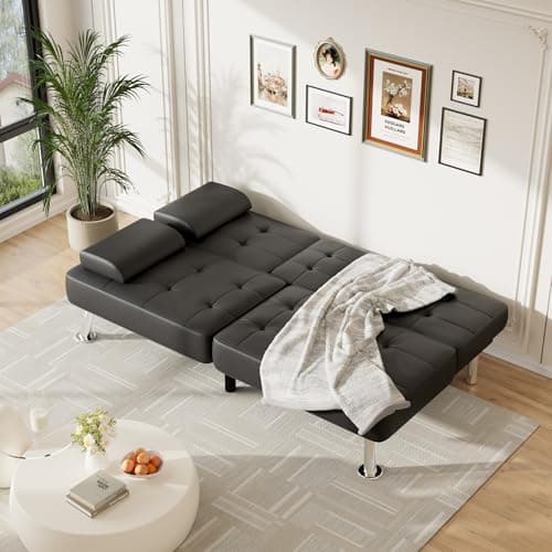 Furmax Black PU Leather Recliner Futon Couch Bed for Living Room