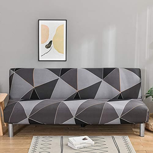 ELEOPTION Full Size Stretch Slipcover for Armless Sofa Bed Black/White