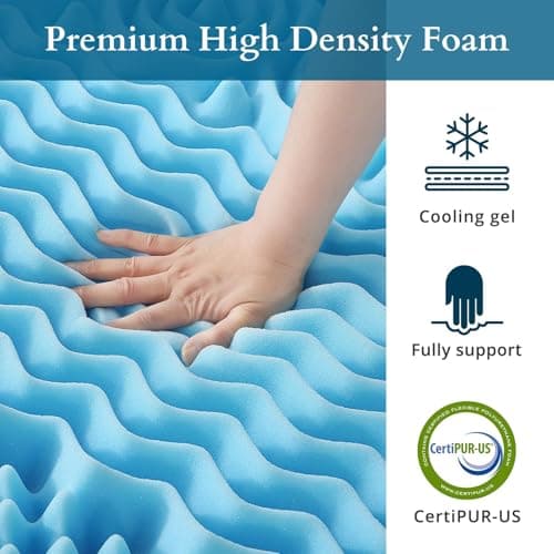 Cooling Gel Infused Memory Foam Mattress Topper - Queen Size, CertiPUR-US Certified